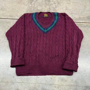 vintage evergreen burgandy v neck knit heavyweight sweater size large